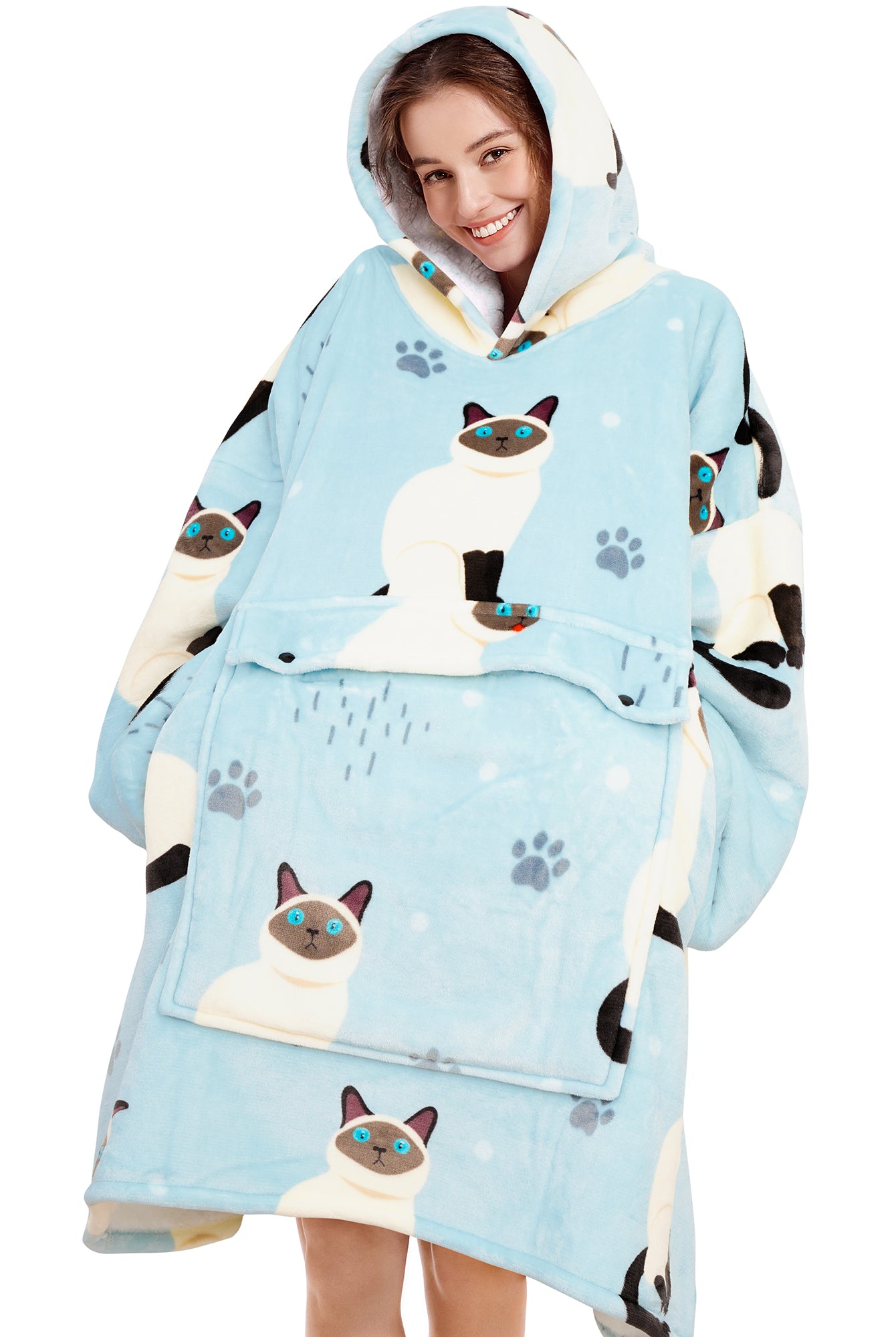 Blue Cat Blanket Hoodie - NARECTE