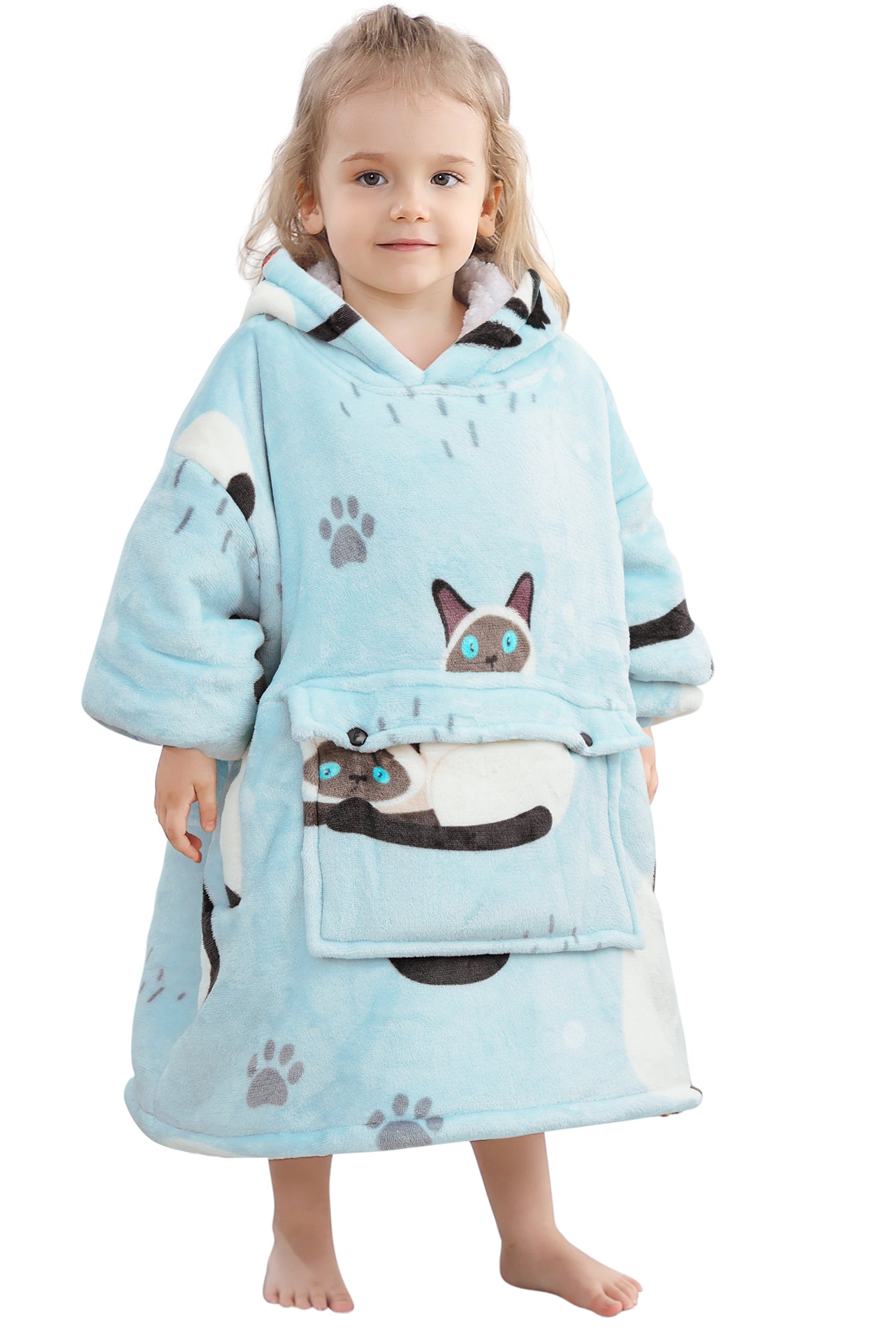 Blue Cat Blanket Hoodie Kids - NARECTE