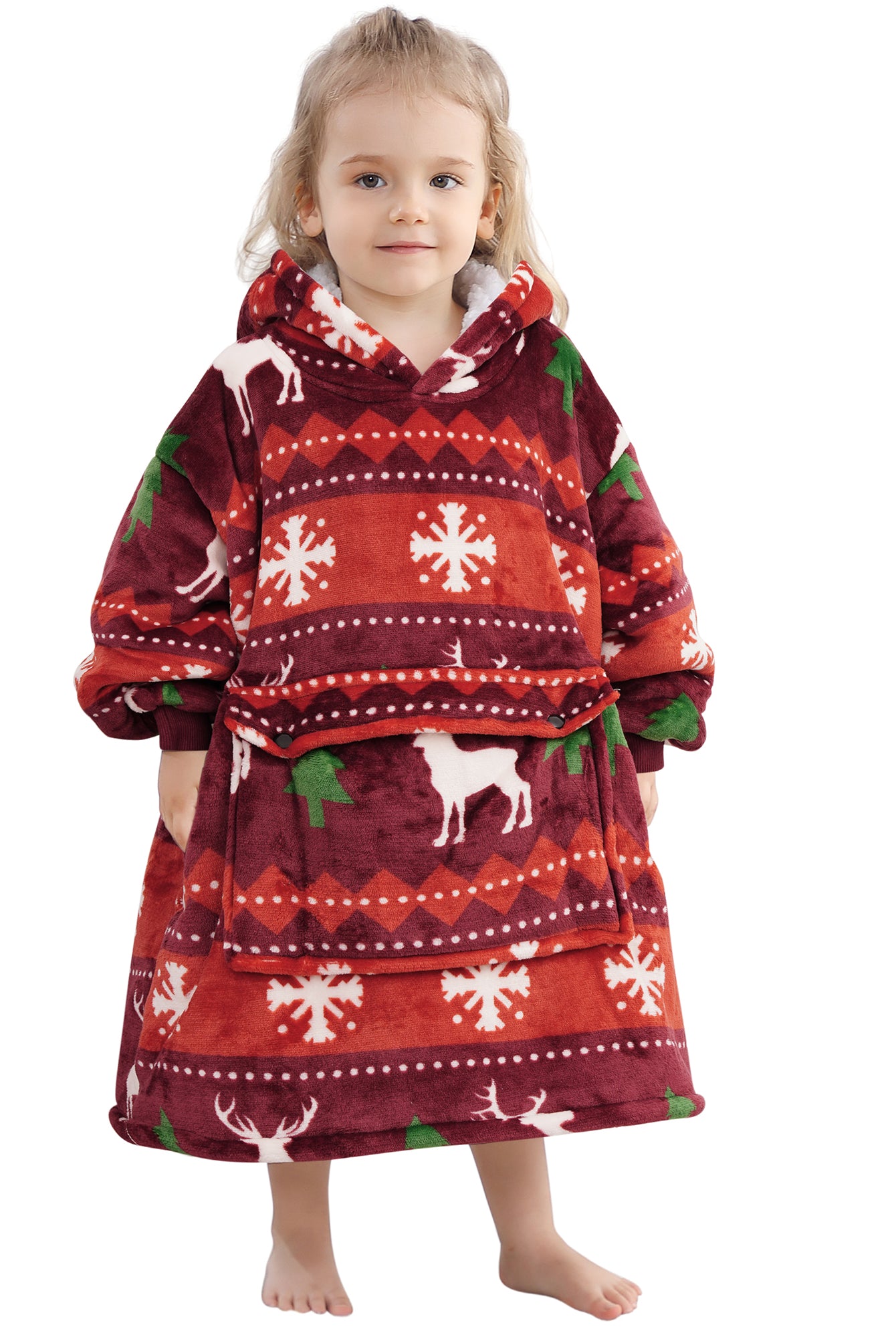 Christmas Reindeer Blanket Hoodie Kids - NARECTE