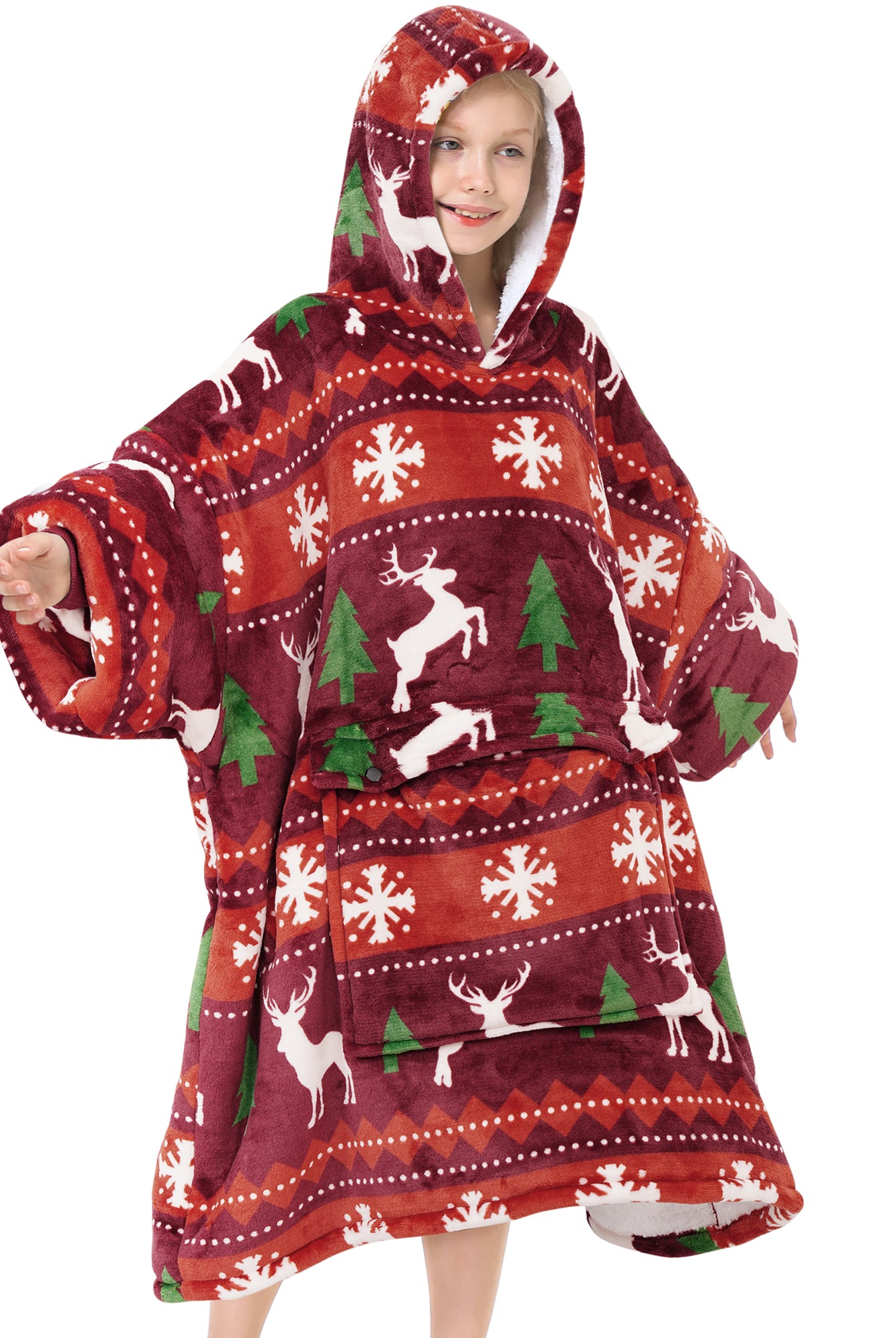Christmas Reindeer Blanket Hoodie Teen - NARECTE